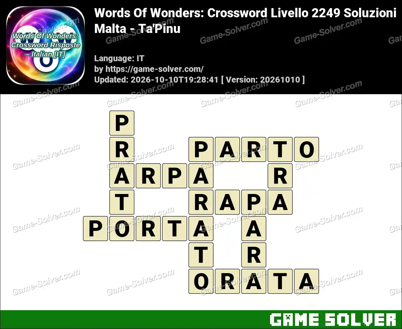 Words Of Wonders: Crossword Livello 2249 Soluzioni – Malta – Ta’Pinu